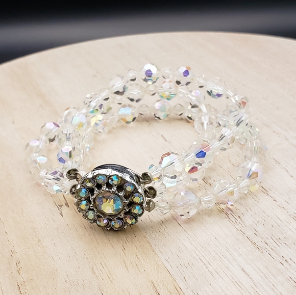 Aurora Borealis 3 Strand Crystal Beaded Bracelet - Picture 1 of 8